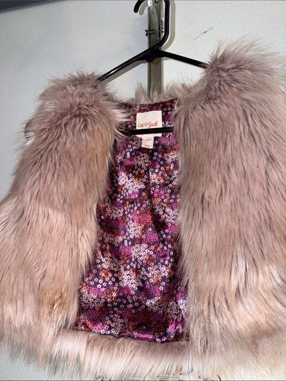Cat & Jack Mauve Faux Fur Teddy Jacket with Floral Lining